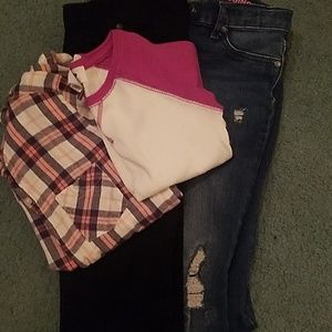 Jeans and long sleeve shirt